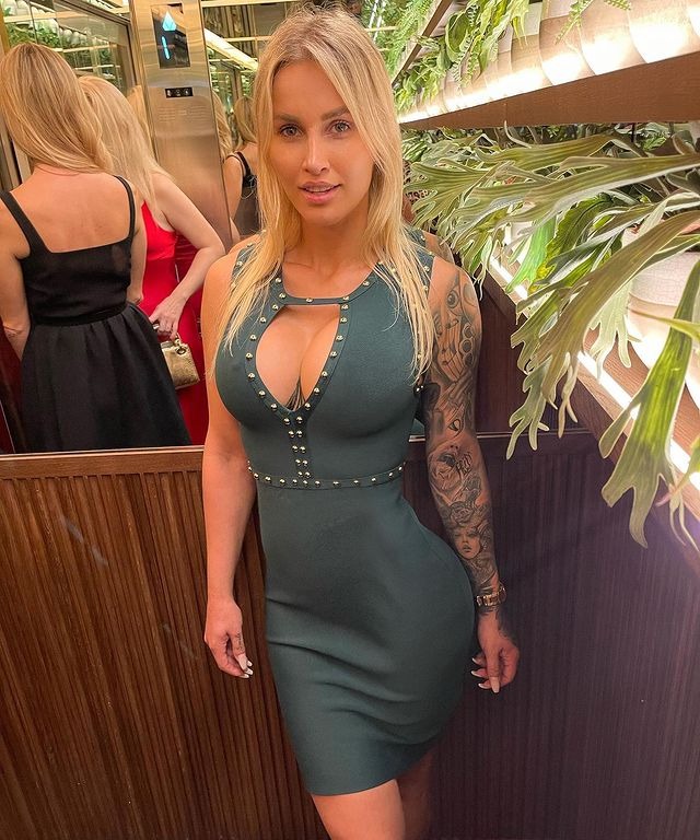 Jill Hardener in a green dress