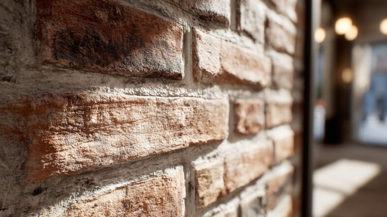 Interior Design Tips: 10 Easy Upgrades That Make a Home Look Expensive Interior brick wall with warm earthy tones and visible texture, highlighted by natural light